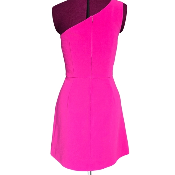 French Connection One-Shoulder Asymmetrical Mini Dress In Wild Rosa Pink Size 6 - Picture 3 of 12